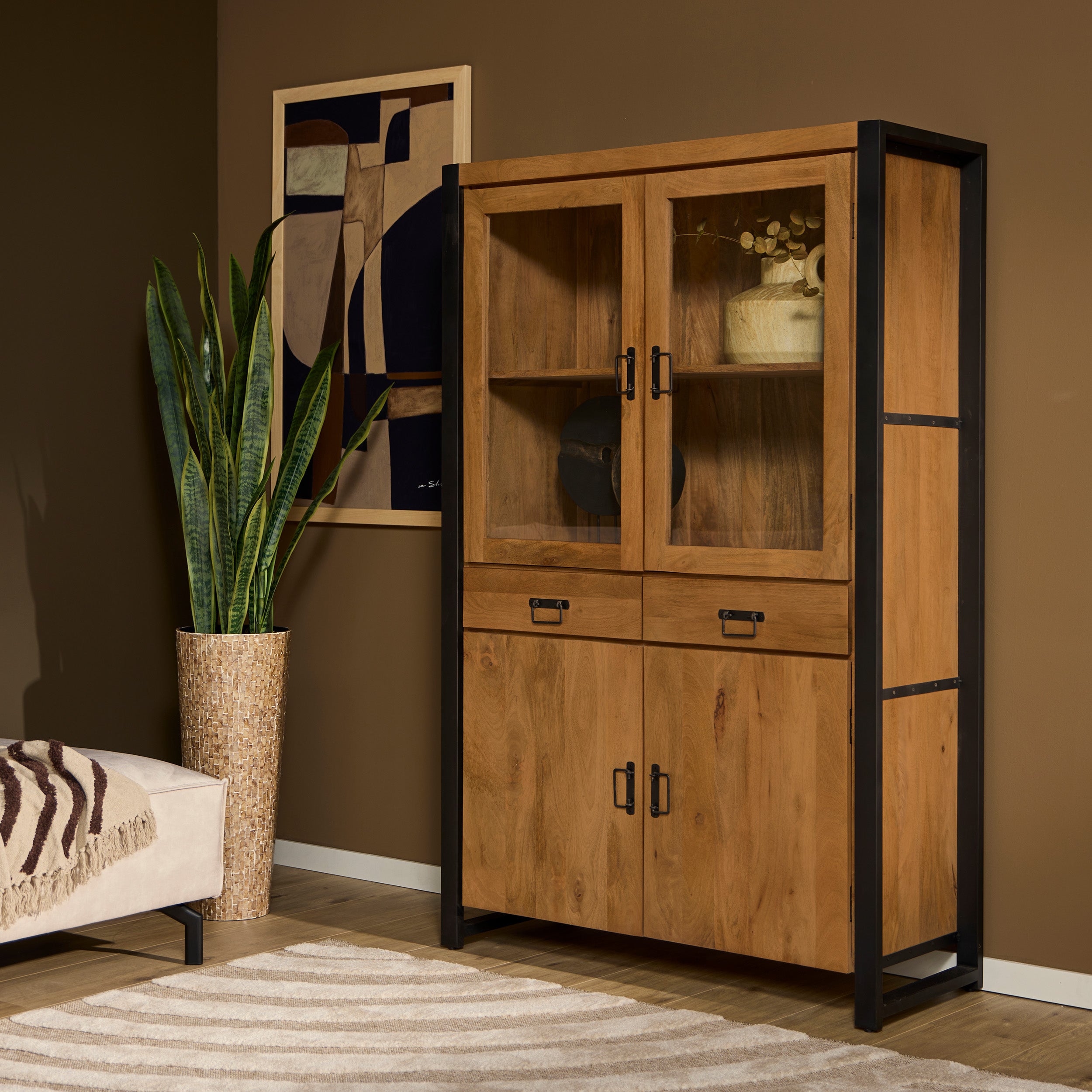 STF-614-3-1.jpg Britt Display Cabinet | 115 cm | Natural Mango Wood | NEW - Image 1
